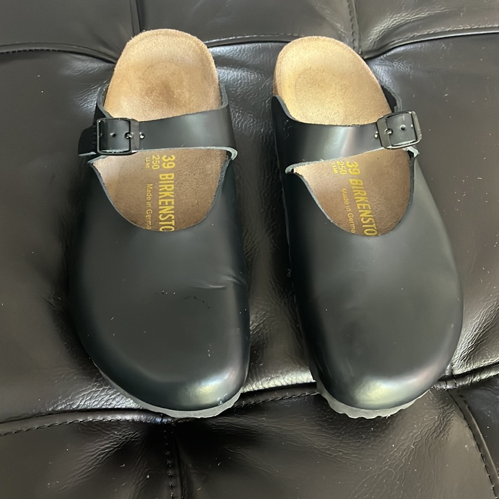 RARE STYLE Birkenstock 39 Black Leather Mary Jane Style Clog Mule - Picture 3 of 9